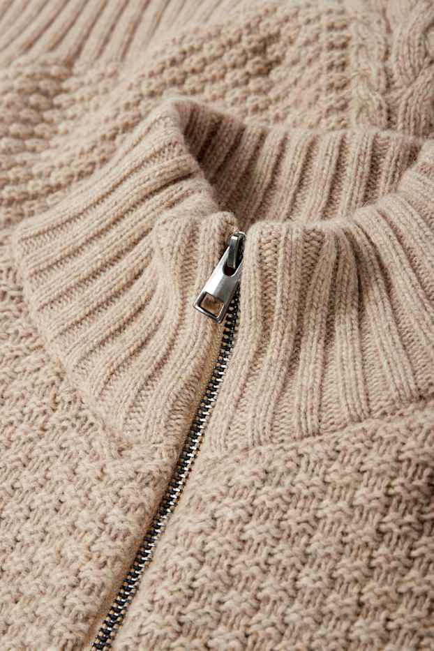 Heren - Vest - wolmix - kabelpatroon - licht beige