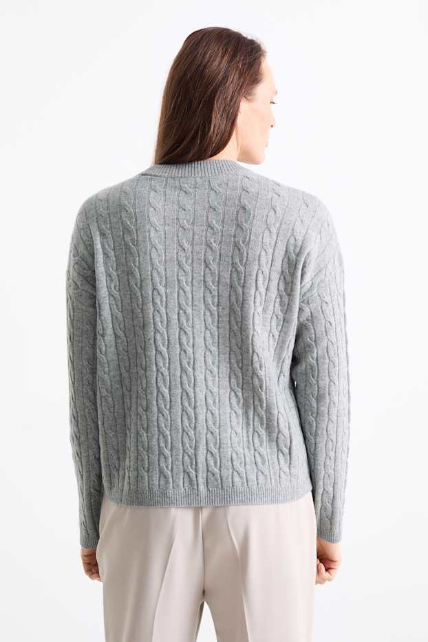 Donna - Maglione con cashmere - misto lana - motivo treccia - grigio
