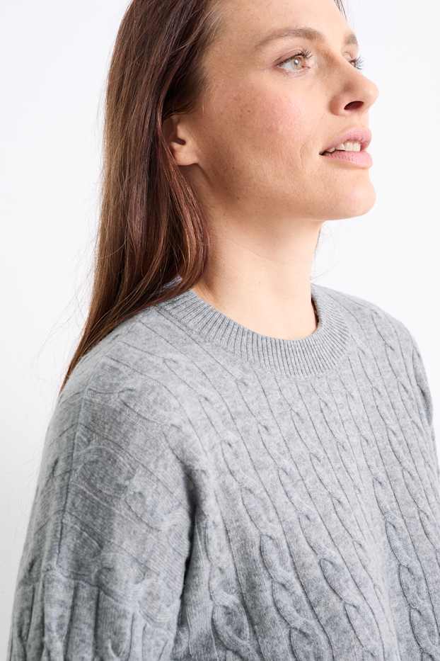 Donna - Maglione con cashmere - misto lana - motivo treccia - grigio