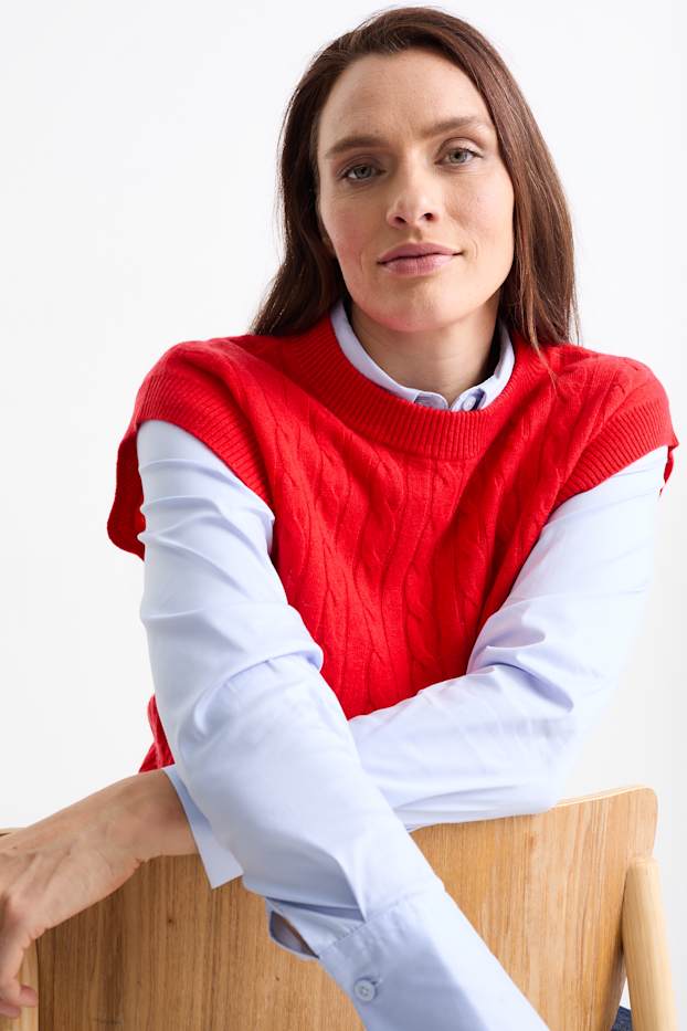 Damen - Pullunder mit Kaschmir-Anteil - Woll-Mix - Zopfmuster - rot