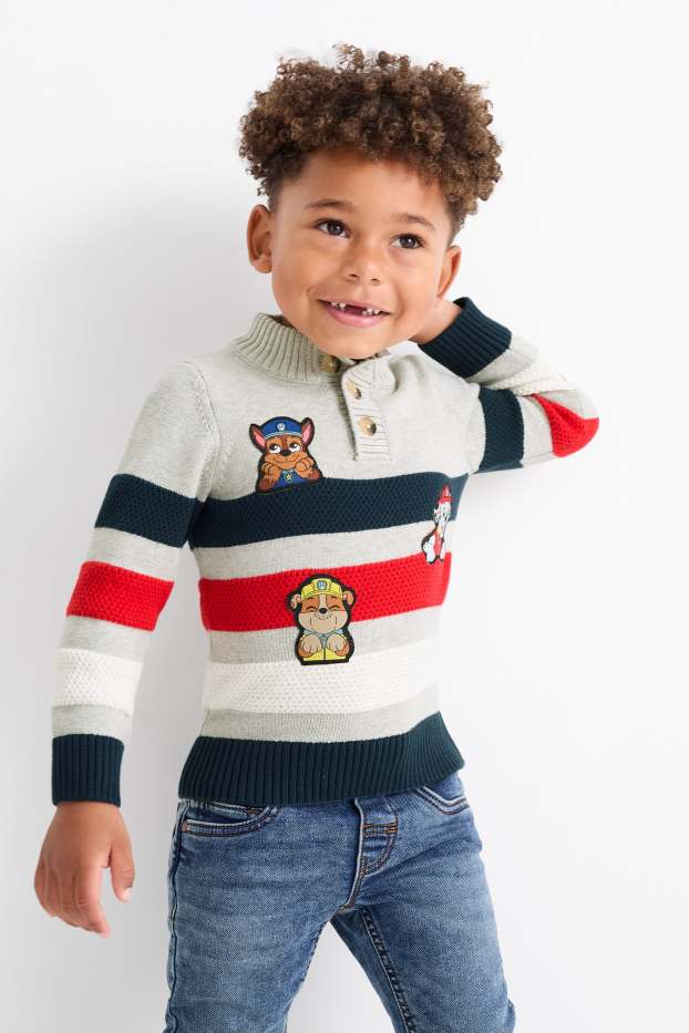 Enfants garçons - La Pat’ Patrouille - Chase, Marcus, Ruben - pullover - à rayures - bleu foncé / gris
