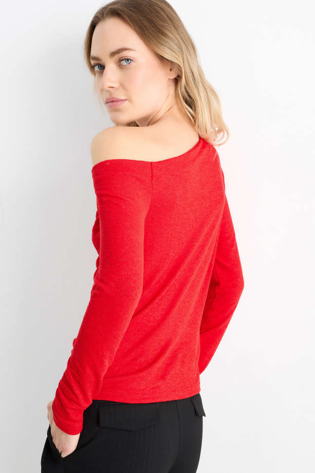 Damen - Langarmshirt - strukturiert - rot
