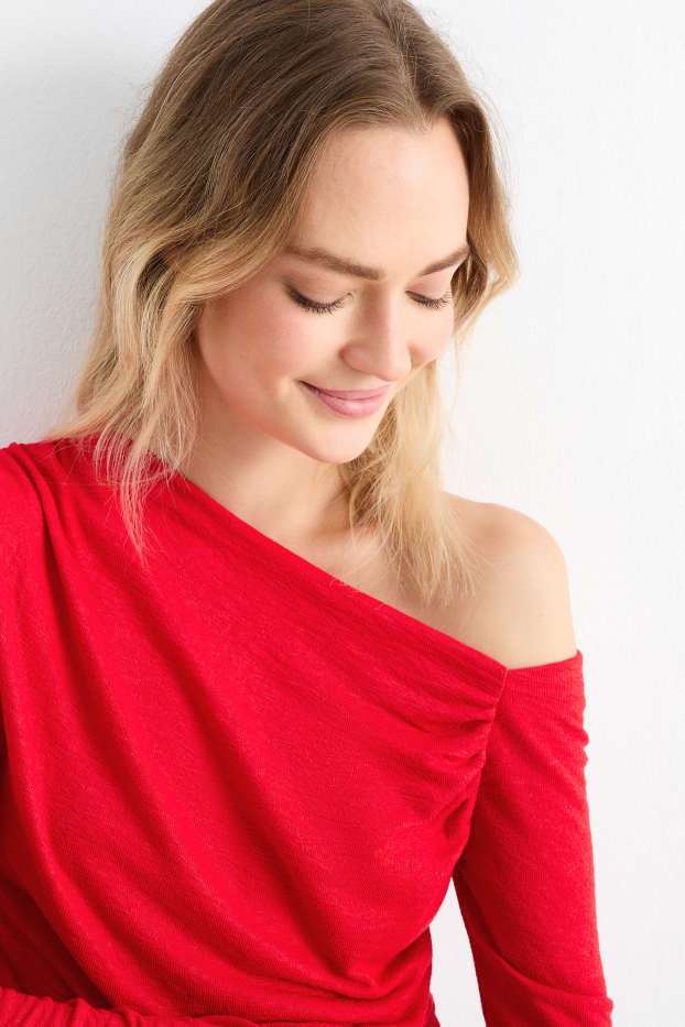 Damen - Langarmshirt - strukturiert - rot