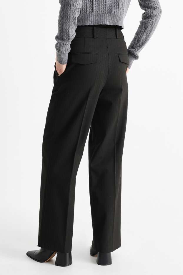 Women - Business trousers - high waist - wide leg - pinstripes - black