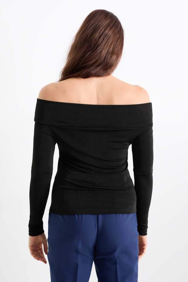 Femei - Tricou cu mânecă lungă cu nod - negru