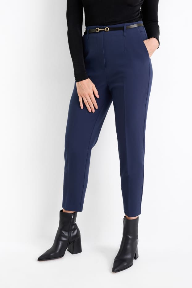 Donna - Pantaloni di stoffa con cintura - vita alta - tapered fit - blu scuro