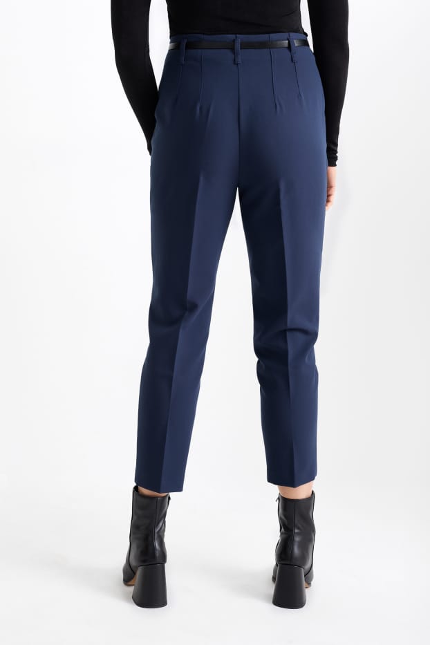 Donna - Pantaloni di stoffa con cintura - vita alta - tapered fit - blu scuro
