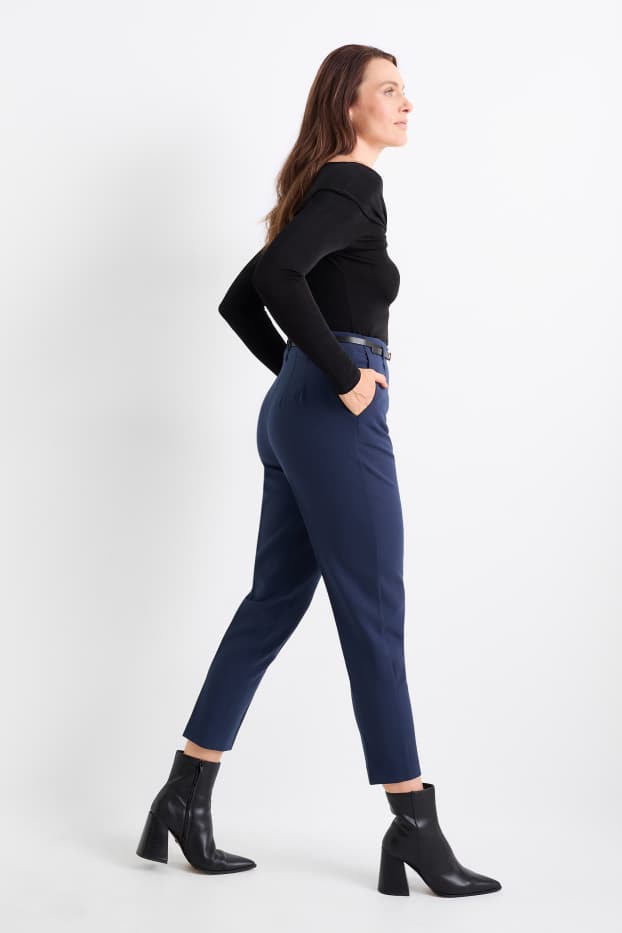 Donna - Pantaloni di stoffa con cintura - vita alta - tapered fit - blu scuro
