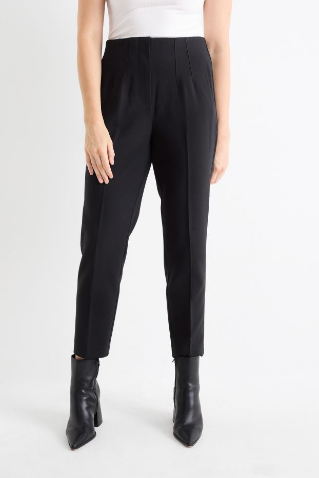 Donna - Pantaloni - vita alta - tapered fit - nero