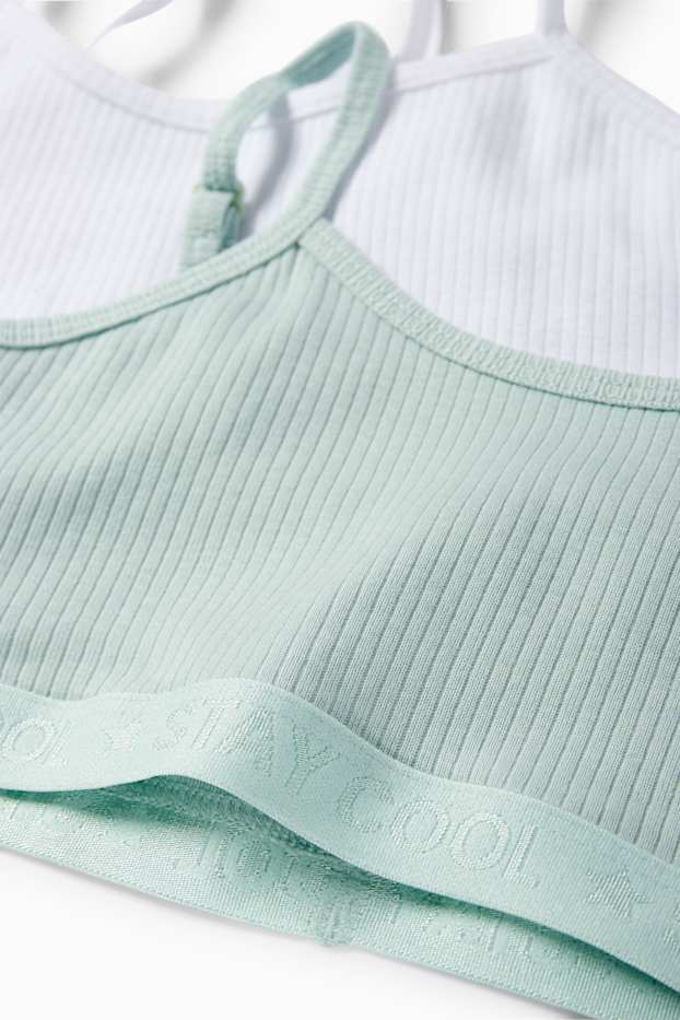 Enfants filles - Lot de 4 - 2 brassières et 2 culottes - finitions côtelée - vert menthe