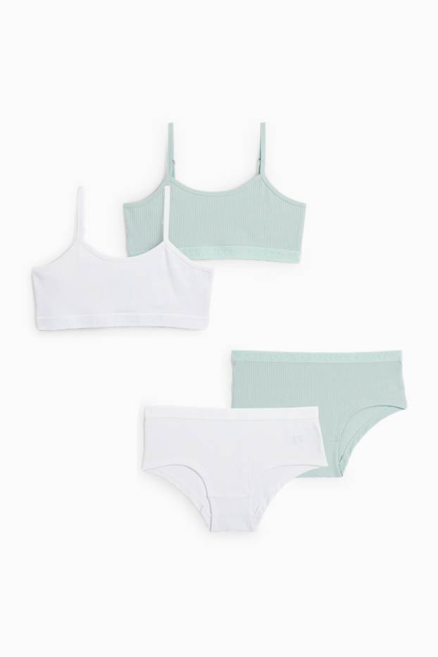 Enfants filles - Lot de 4 - 2 brassières et 2 culottes - finitions côtelée - vert menthe