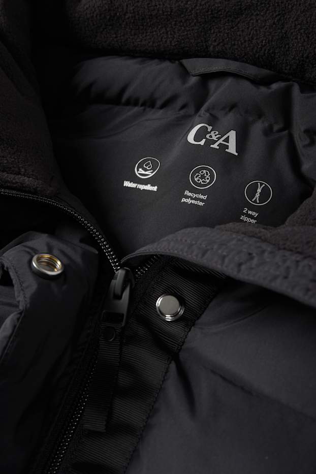 Donna - Cappotto trapuntato con cappuccio - impermeabile - nero