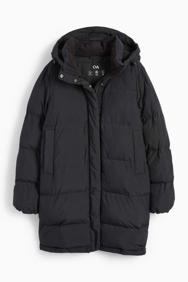 Donna - Cappotto trapuntato con cappuccio - impermeabile - nero