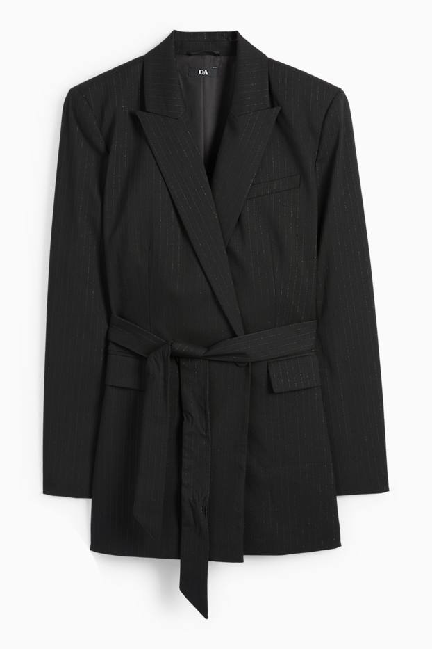 Femmes - Blazer long - cintré - fines rayures - noir