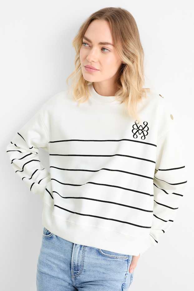 Damen - Sweatshirt - gestreift - weiß