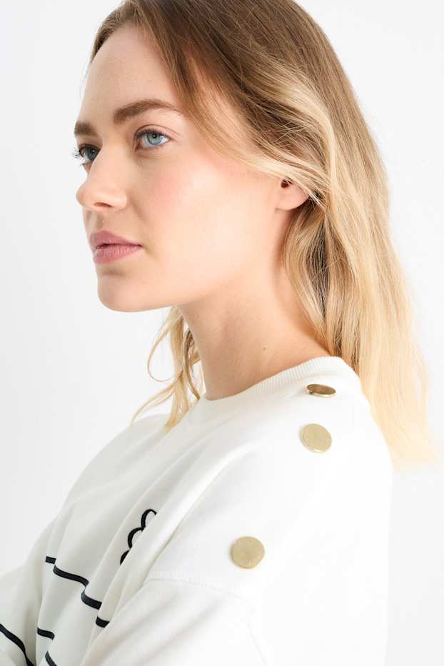 Damen - Sweatshirt - gestreift - weiß