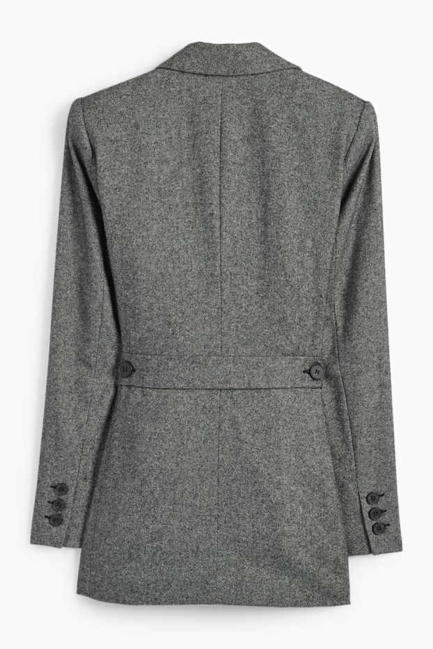 Femmes - Blazer long de bureau - cintré - laine mélangée - gris