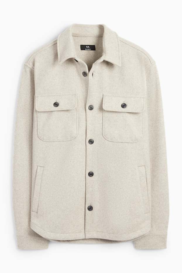 Uomo - Giacca camicia - relaxed fit - collo all'italiana - beige chiaro