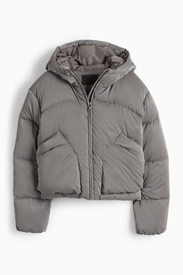 Damen - Steppjacke mit Kapuze - dunkelgrau