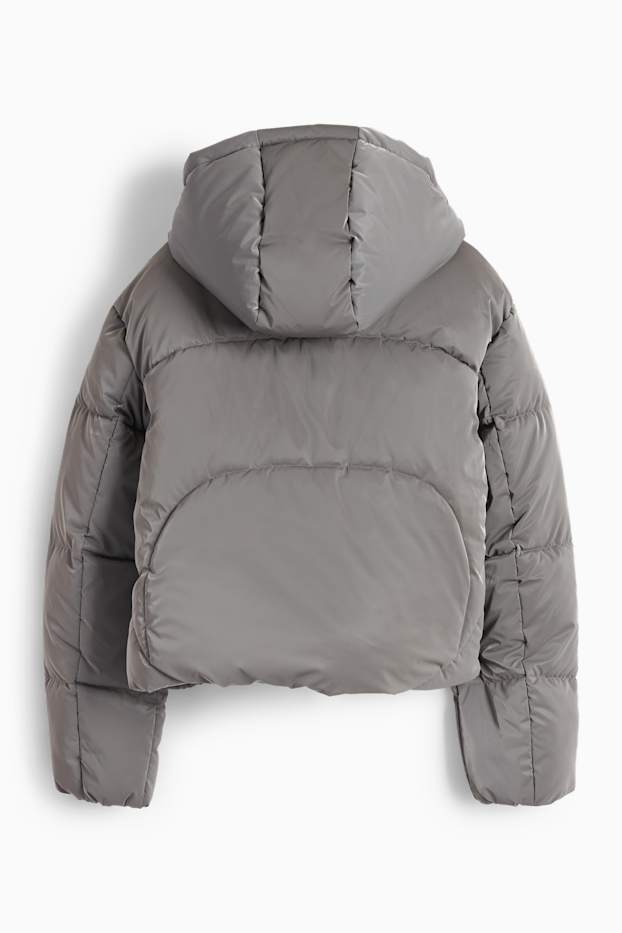 Damen - Steppjacke mit Kapuze - dunkelgrau