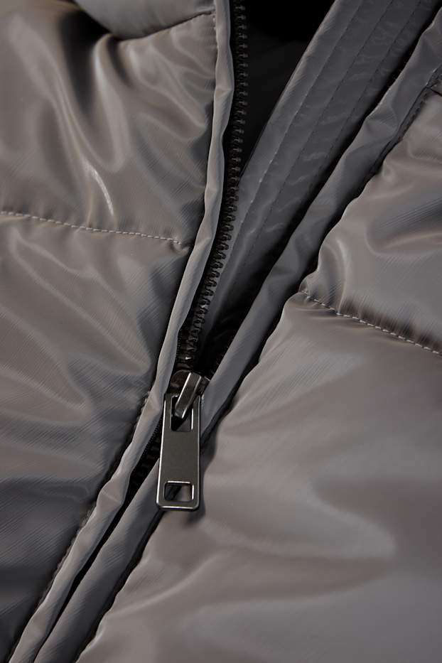 Damen - Steppjacke mit Kapuze - dunkelgrau