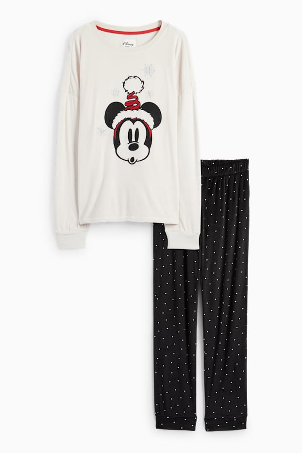 Dames - Winterpyjama voor kerst - Mickey Mouse - crème wit