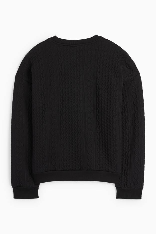 Men - Sweatshirt - cable knit pattern - black