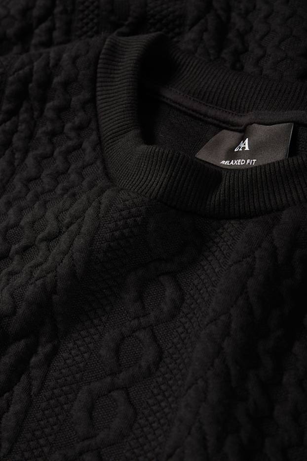 Men - Sweatshirt - cable knit pattern - black