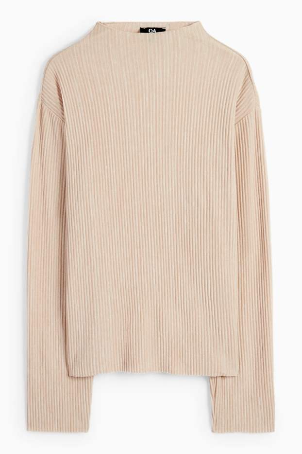 Damen - Langarmshirt - gerippt - beige