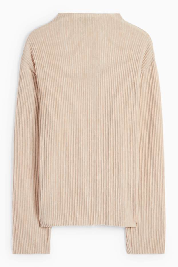 Damen - Langarmshirt - gerippt - beige