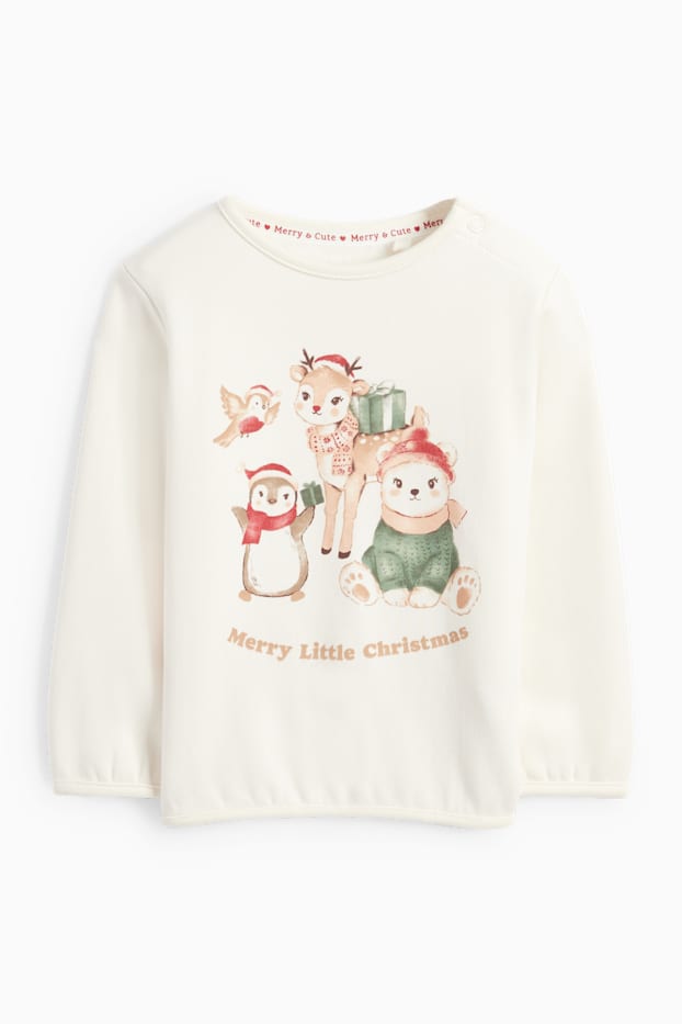 Baby: meisjes - Dieren - babysweatshirt voor kerst - crème wit