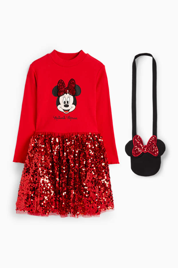 Bambine - Minnie - set - vestito e borsa - 2 pezzi - rosso scuro