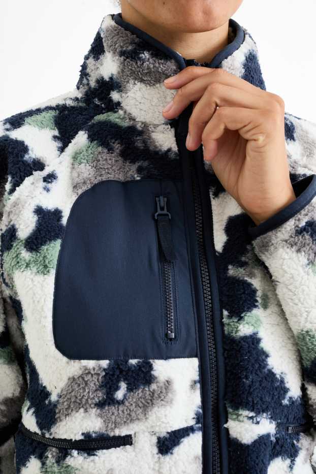 Damen - Thermo-Fleecejacke - gemustert - dunkelblau