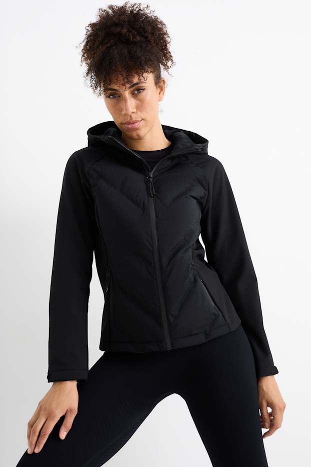 Damen - Thermo-Softshelljacke mit Kapuze - wasserdicht - gesteppt - schwarz