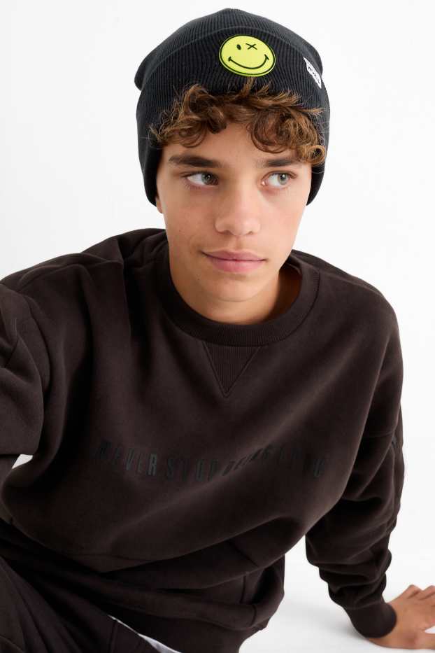 Enfants garçons - SmileyWorld® - bonnet rond - noir