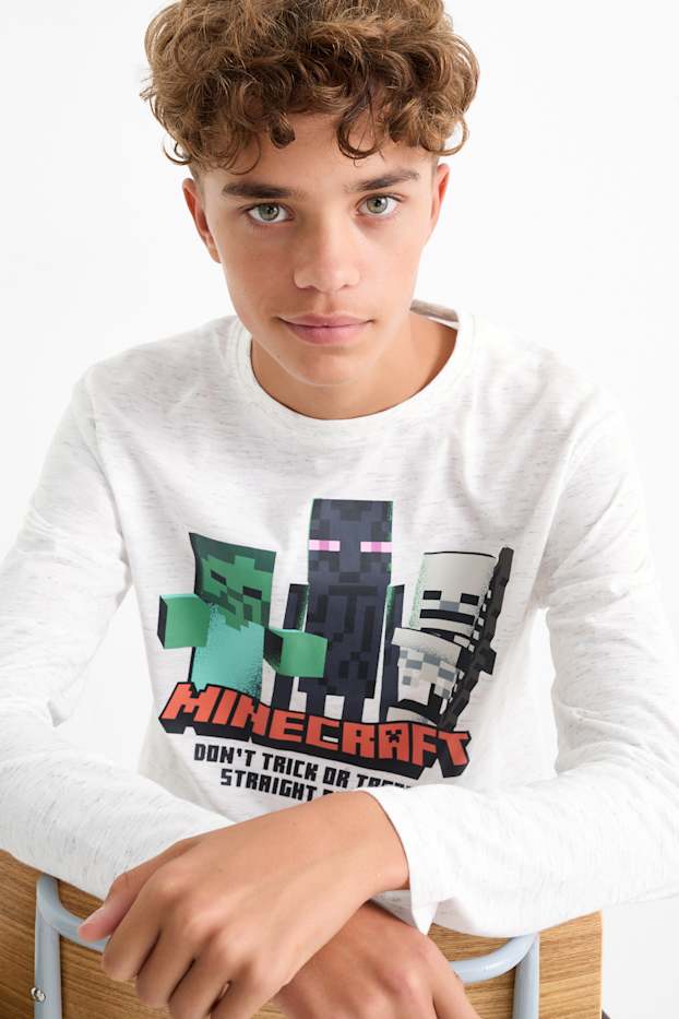 Bambini - Halloween - Minecraft - maglia a maniche lunghe - bianco