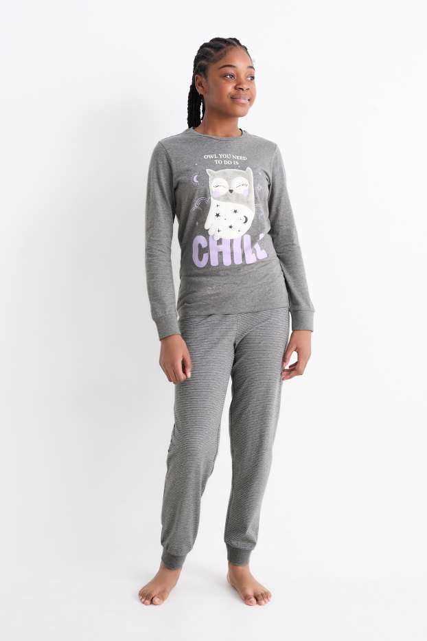 Bambine - Confezione da 2 - civetta - pigiama - 4 pezzi - grigio