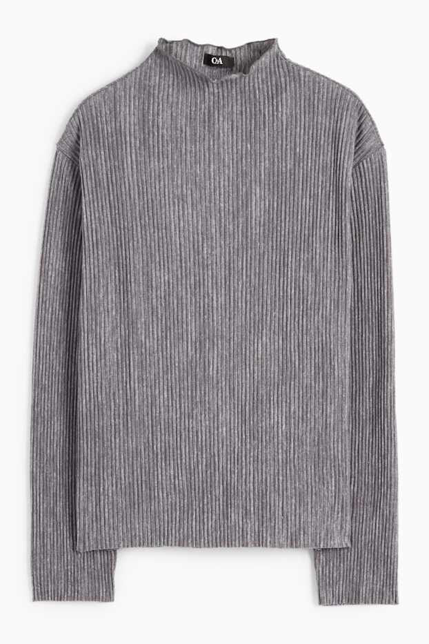 Dona - Samarreta de màniga llarga - acanalada - gris fosc