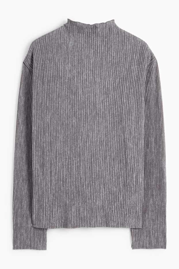 Dona - Samarreta de màniga llarga - acanalada - gris fosc