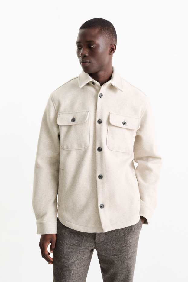 Uomo - Giacca camicia - relaxed fit - collo all'italiana - beige chiaro