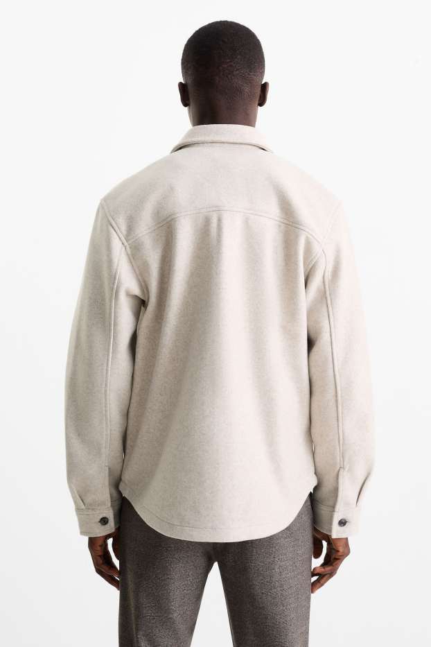 Uomo - Giacca camicia - relaxed fit - collo all'italiana - beige chiaro