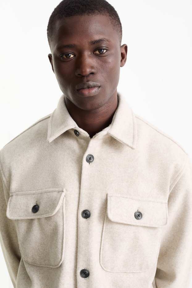 Uomo - Giacca camicia - relaxed fit - collo all'italiana - beige chiaro