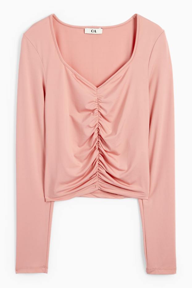 Damen - Crop Langarmshirt - dunkelrosa