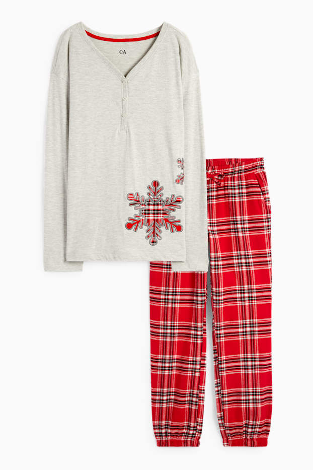 Dames - Pyjama - geruit - licht grijs-mix