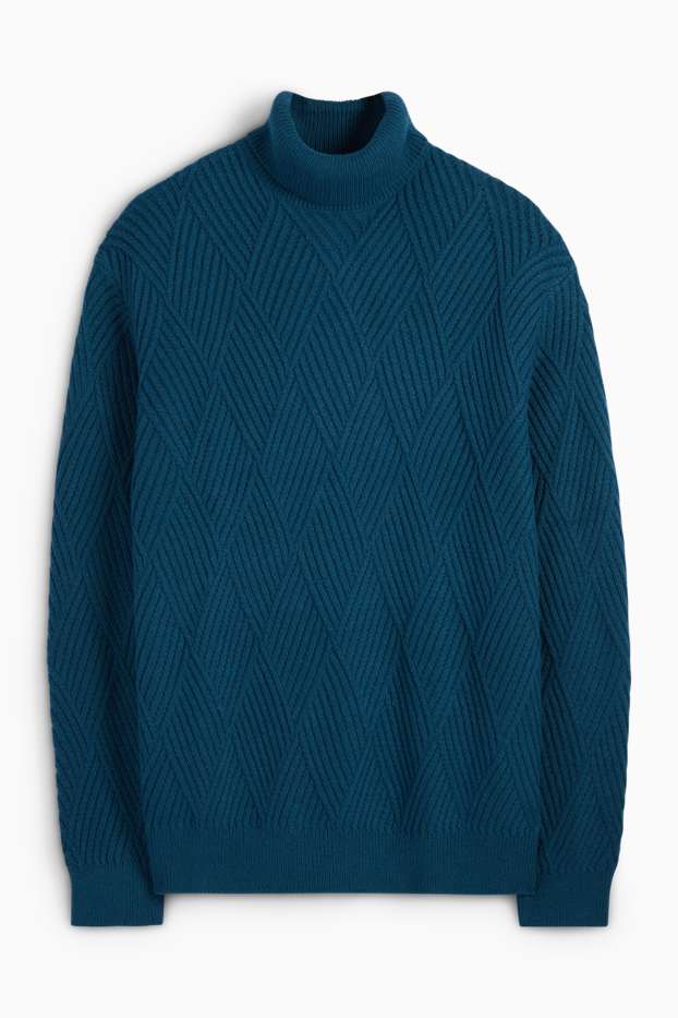 Uomo - Maglione con collo a dolcevita - tramato - blu scuro
