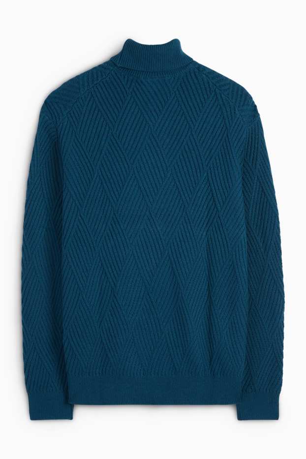 Uomo - Maglione con collo a dolcevita - tramato - blu scuro