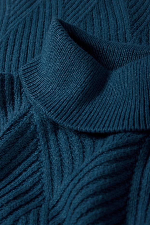 Uomo - Maglione con collo a dolcevita - tramato - blu scuro