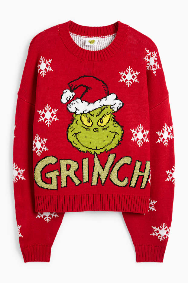 Dames - Kersttrui - de Grinch - rood
