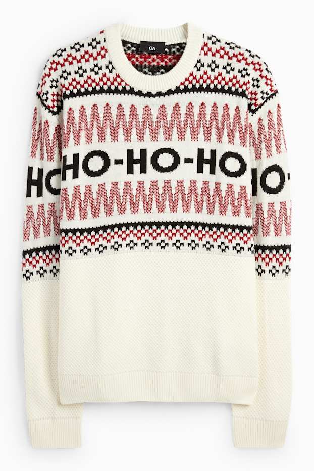 Bărbați - Pulover cu motive de Crăciun - HoHoHo - cu model - alb-crem