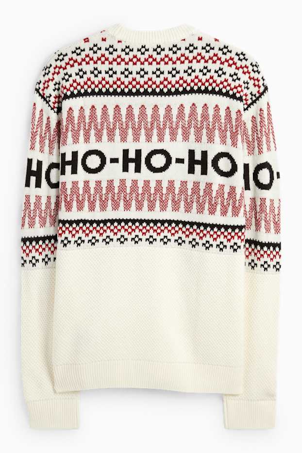 Bărbați - Pulover cu motive de Crăciun - HoHoHo - cu model - alb-crem